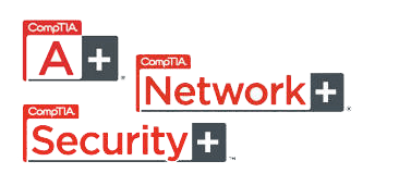 CompTIA A+, Network+ and Security+ logos